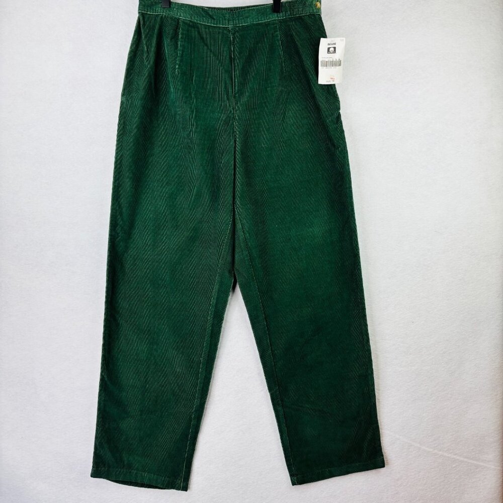 Classic Elements Women Sz 14 Green Corduroy High Waist Pleated Pants 90s VTG NWT